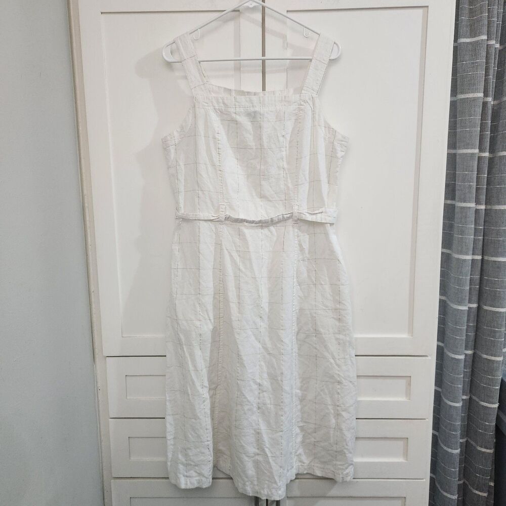Liz Clairborne Size 12 Linen Cotton White Midi Dress Natural Fibers Old Money